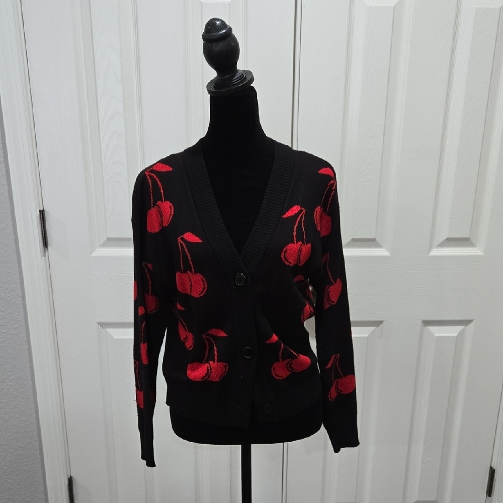 Cherry Pattern Black Sweater